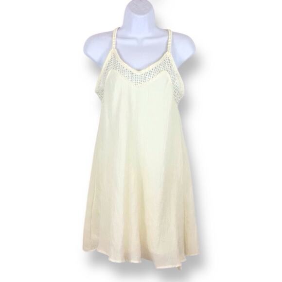 H&M Ivory Crinkle Chiffon & Eyelet Cover-Up Summer Dress size 4 - Picture 1 of 6
